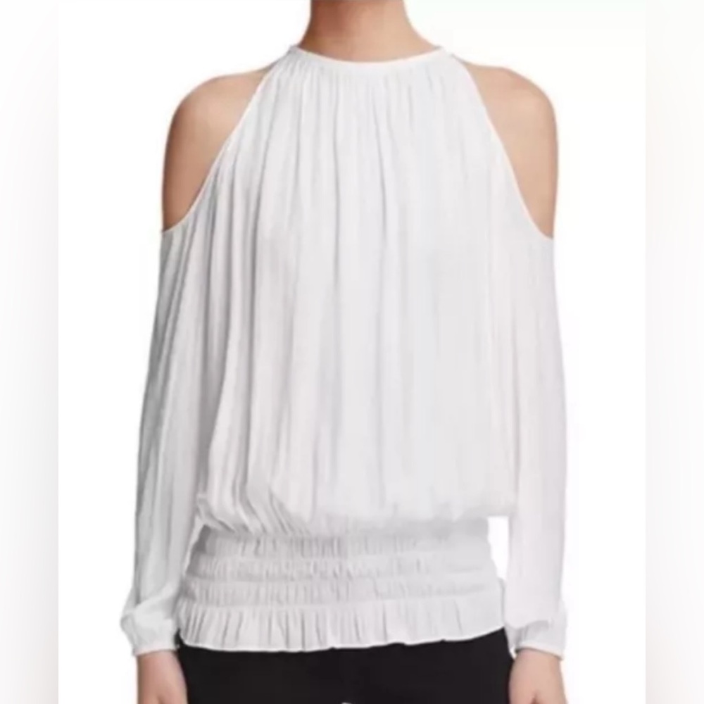 Ramy Brook Women's Top White Sleeves Cold Shoulder with Keyhole‎ Sz XS